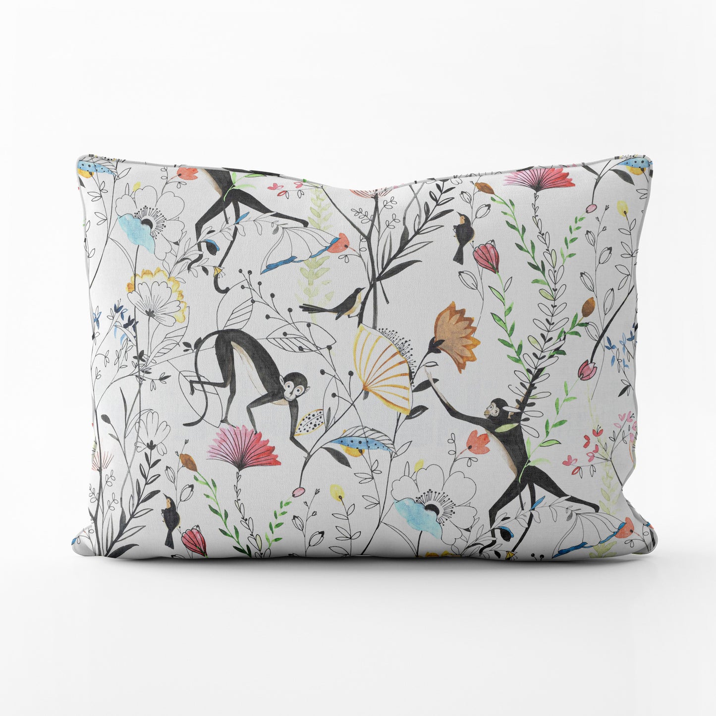 Decorative Pillows in Entangled, a Monkey & Bird Watercolor Floral Jungle