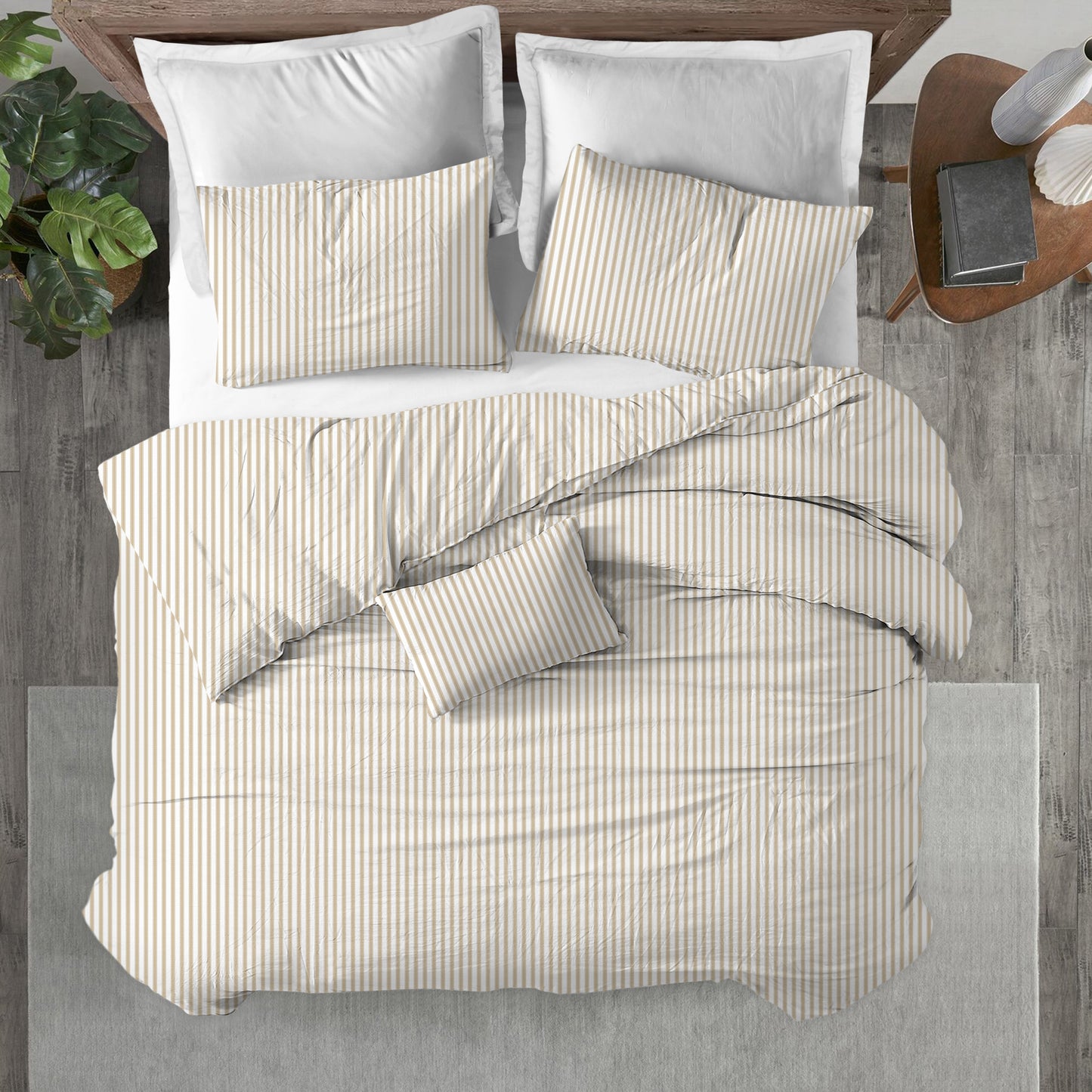 Duvet Cover in Berlin Sand Beige Ticking Stripe