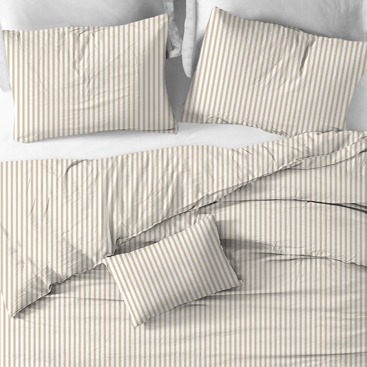 Duvet Cover in Farmhouse Sand Beige Traditional Ticking Stripe