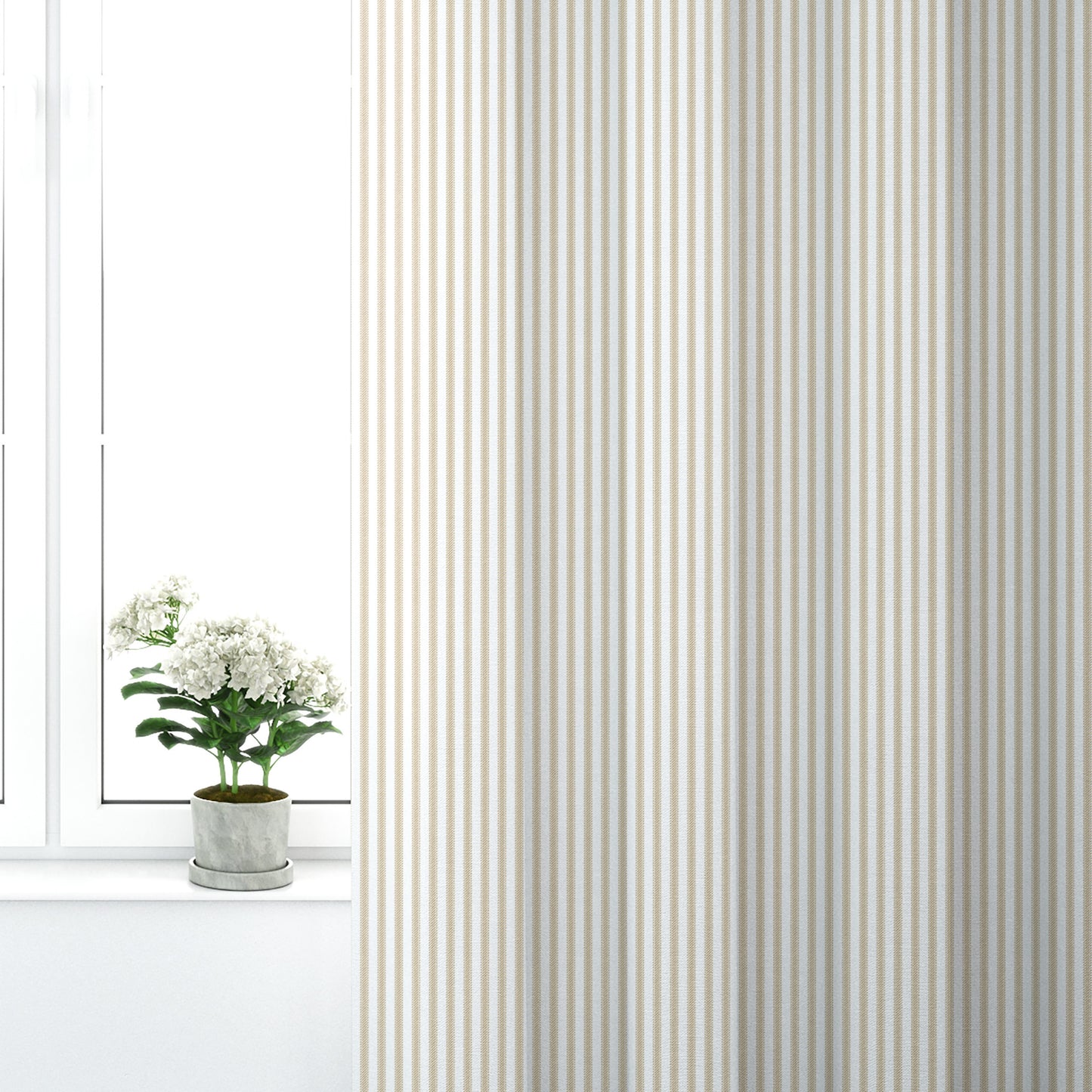 Pinch Pleated Curtains in Farmhouse Sand Beige Traditional Ticking Stripe