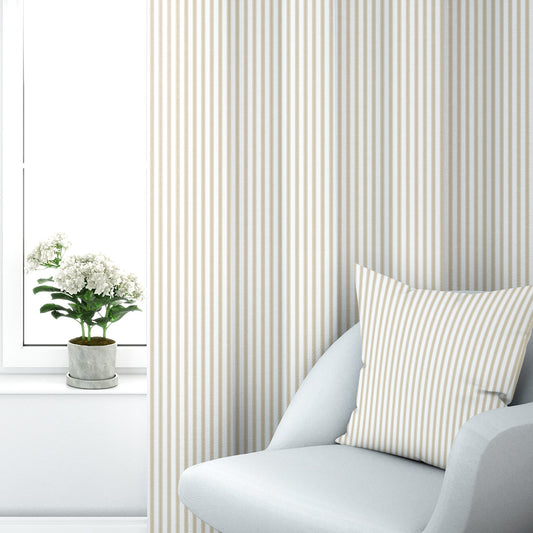 Rod Pocket Curtains in Berlin Sand Beige Ticking Stripe