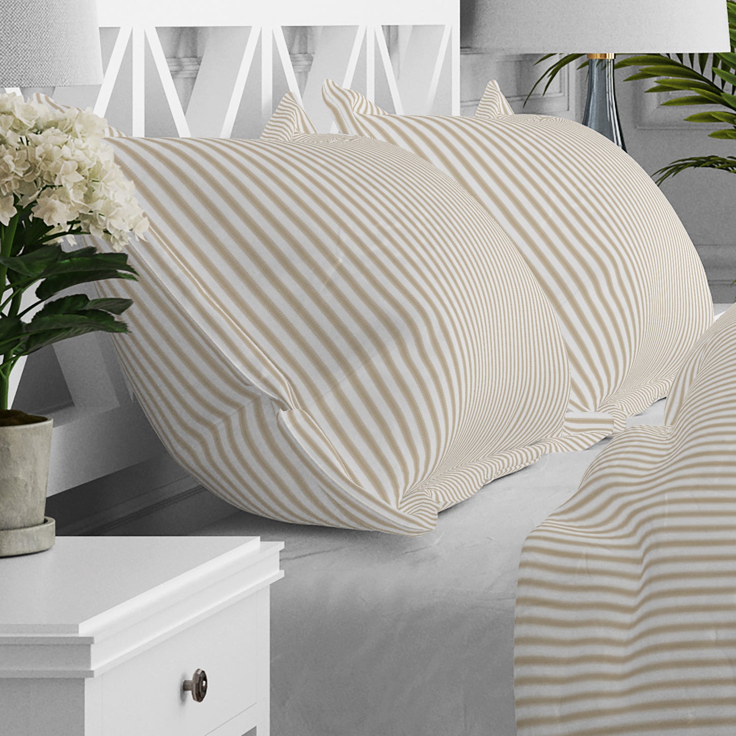 Pillow Sham in Berlin Sand Beige Ticking Stripe