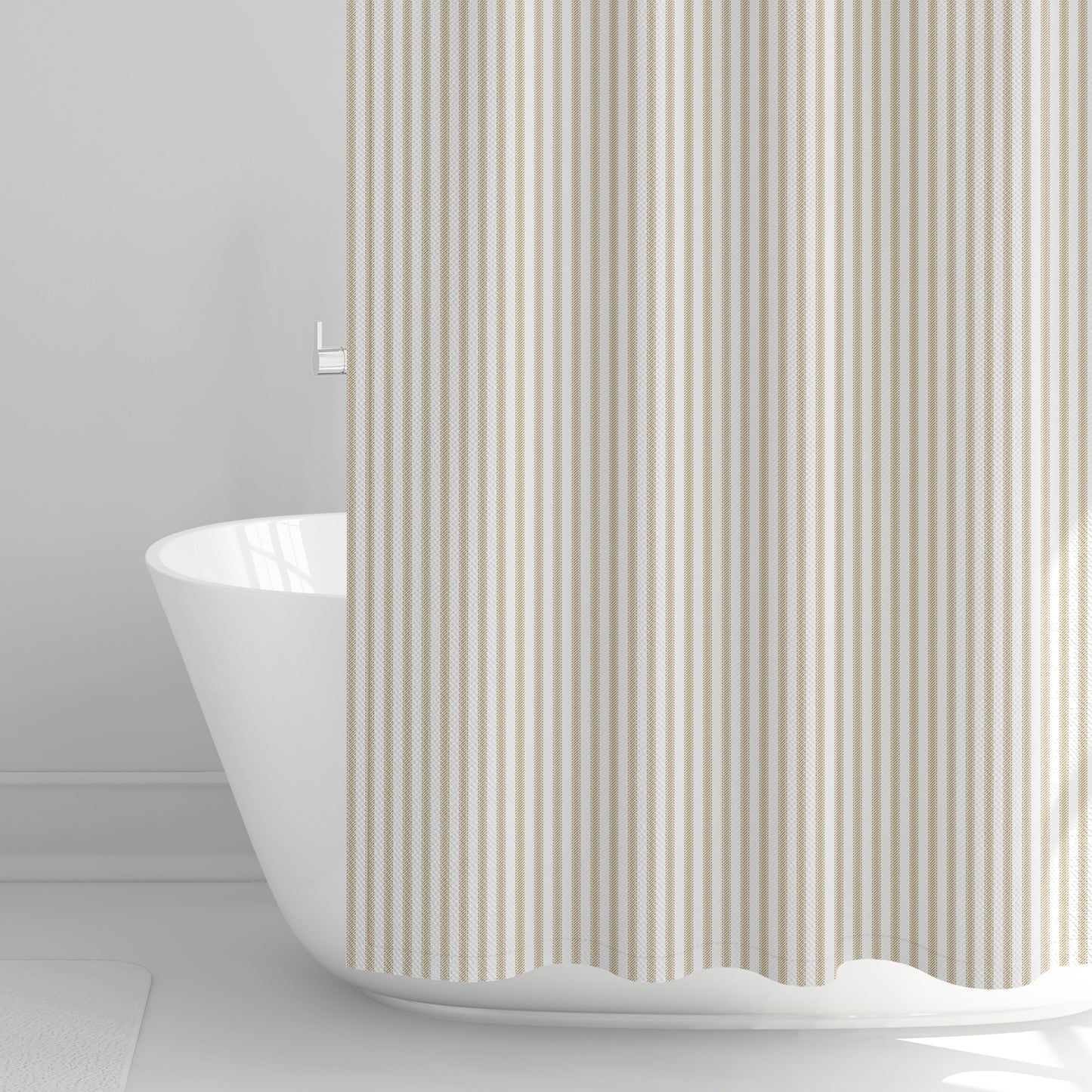 Stall (Narrow) Shower Curtain in Berlin Sand Beige Ticking Stripe