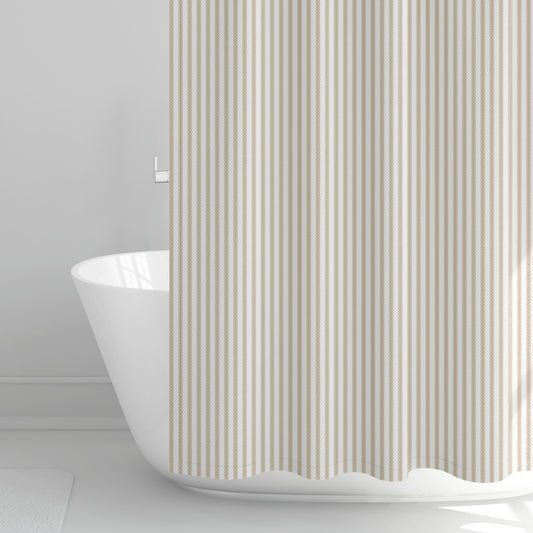 Stall (Narrow) Shower Curtain in Farmhouse Sand Beige Traditional Ticking Stripe