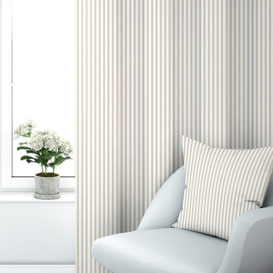 Back Tab Curtain Panels Pairs in Berlin Sand Beige Ticking Stripe