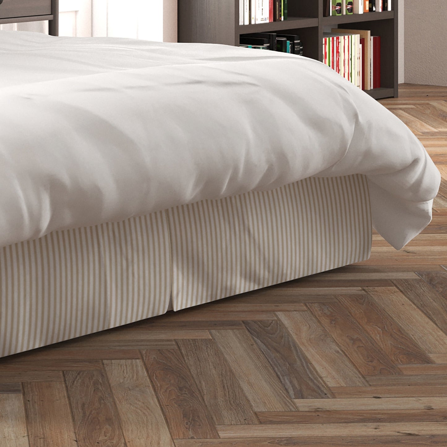 Tailored Bedskirt in Berlin Sand Beige Ticking Stripe