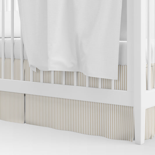 Tailored Crib Skirt in Farmhouse Sand Beige Traditional Ticking Stripe