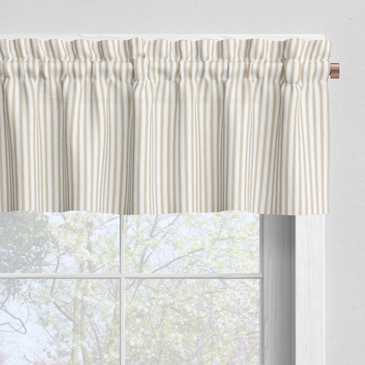 Tailored Valance in Farmhouse Sand Beige Traditional Ticking Stripe