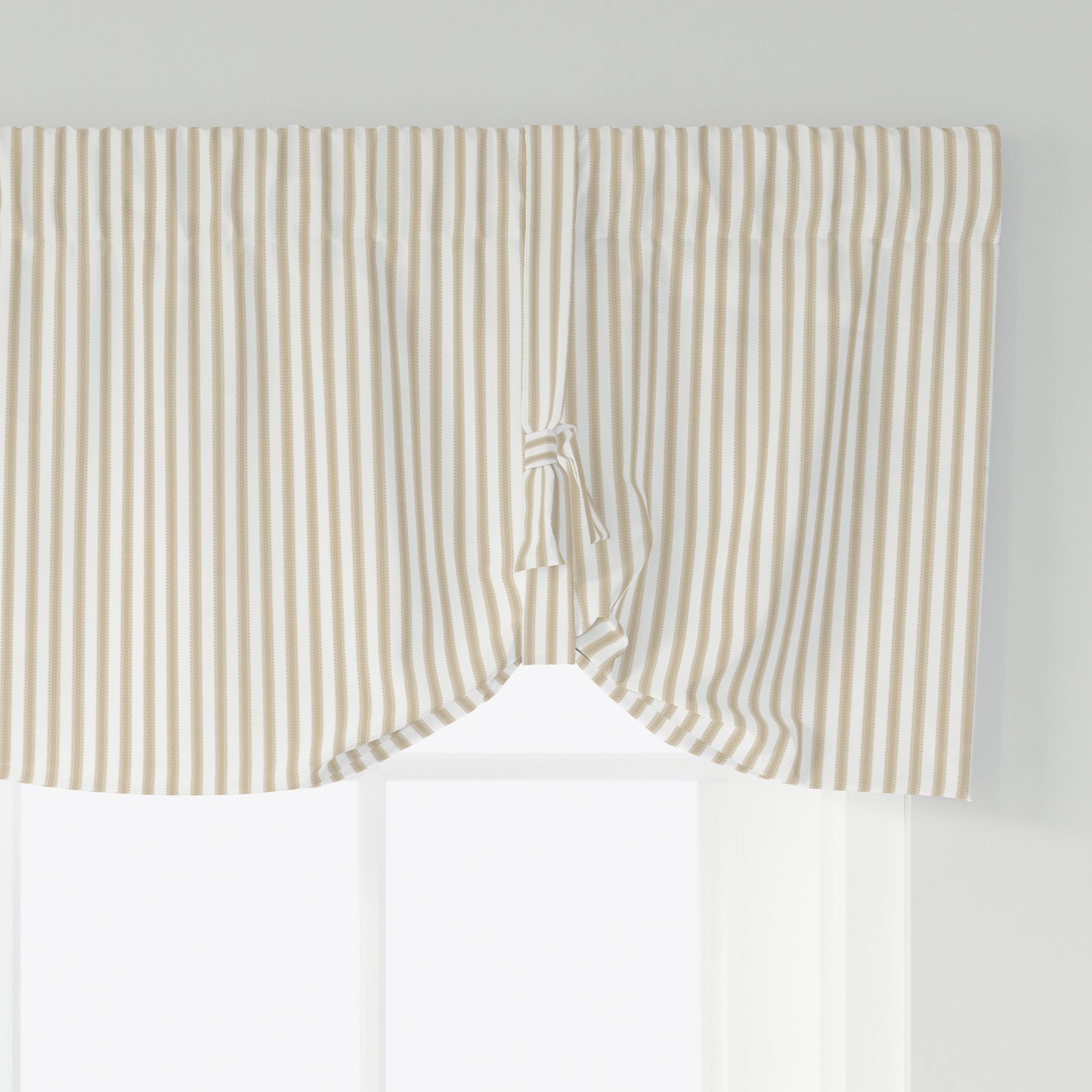 Tie-Up Valance in Farmhouse Sand Beige Traditional Ticking Stripe