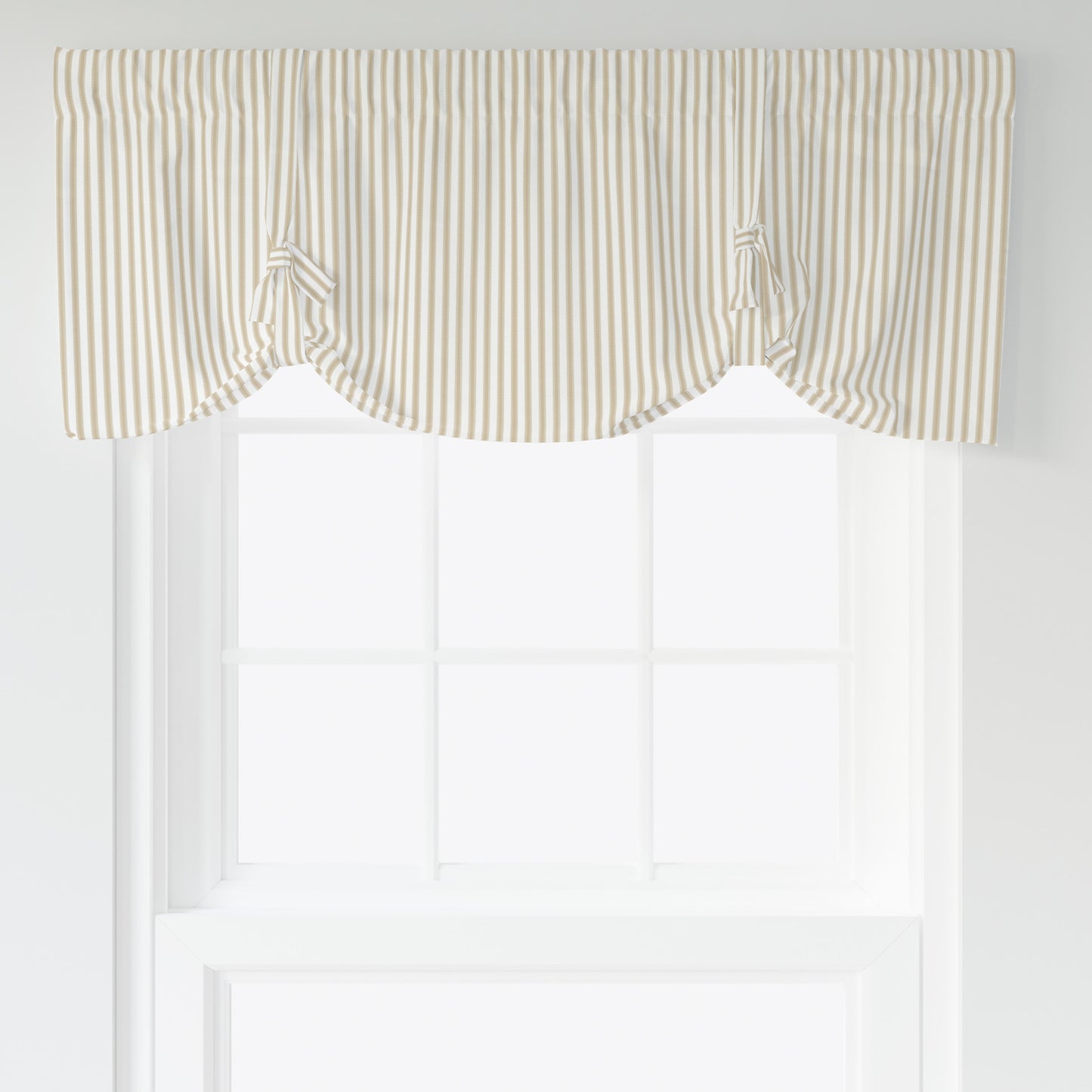 Tie-Up Valance in Farmhouse Sand Beige Traditional Ticking Stripe