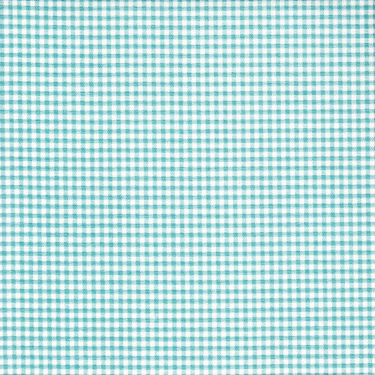 Back Tab Curtain Panels Pair in Madrid Aqua Blue Gingham Check on Cream