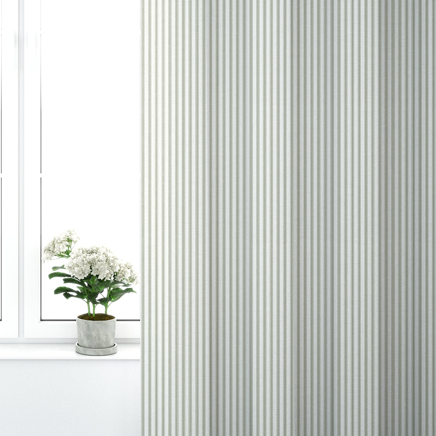 Pinch Pleated Curtain Panels Pair in Berlin Spa Green Ticking Stripe on Cream