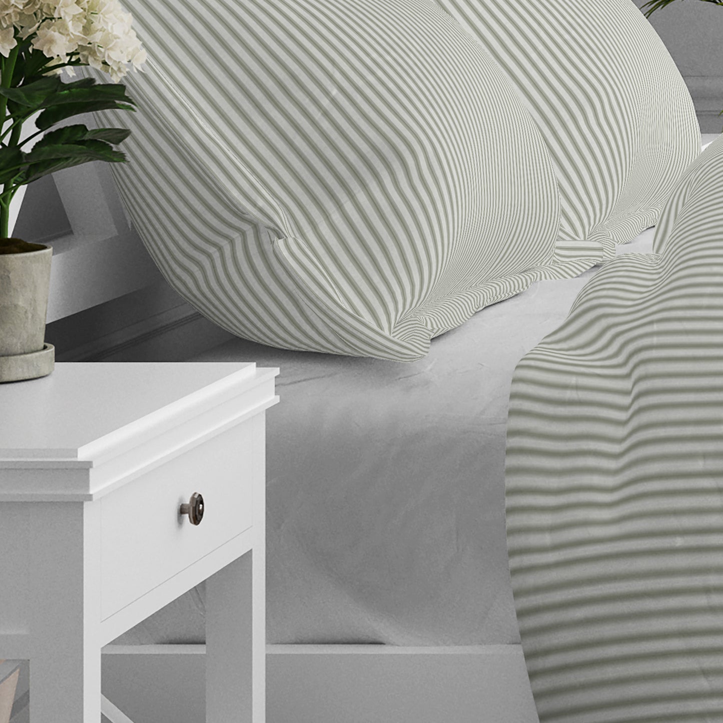 Pillow Sham in Berlin Spa Green Ticking Stripe on Cream