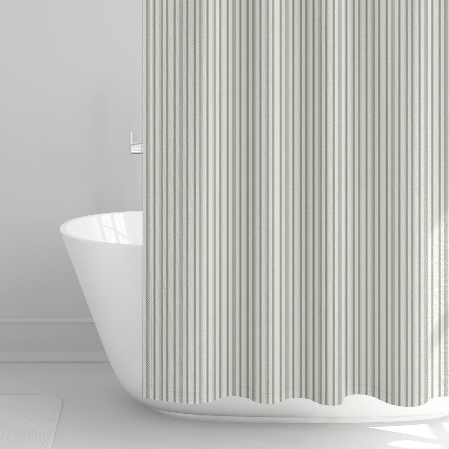 Stall (Narrow) Shower Curtain in Berlin Spa Green Ticking Stripe on Cream