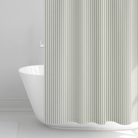 Shower Curtain in Berlin Spa Green Ticking Stripe on Cream