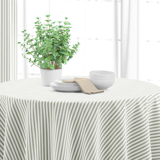 Round Tablecloth in Berlin Spa Green Ticking Stripe on Cream