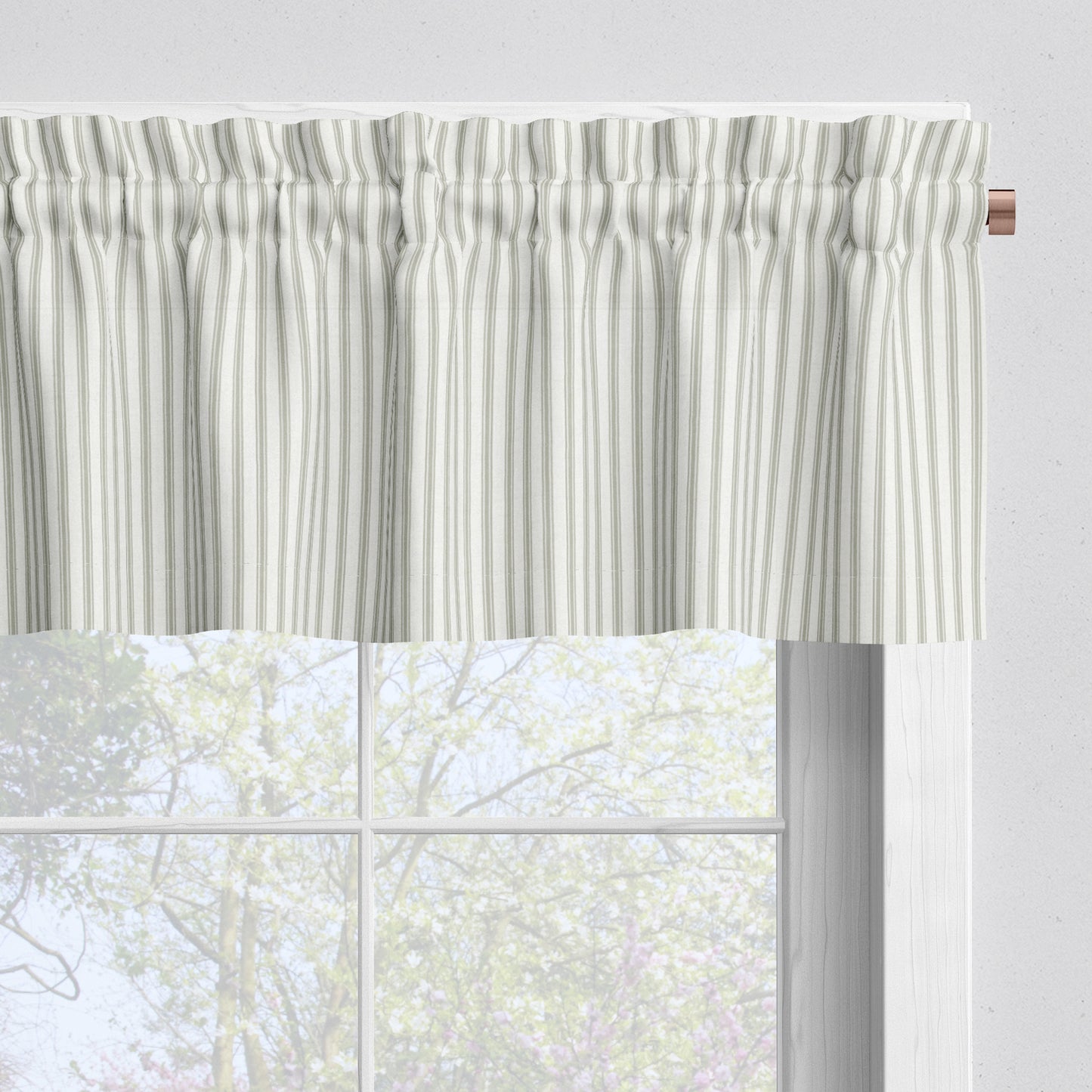 Tailored Valance in Berlin Spa Green Ticking Stripe on Cream