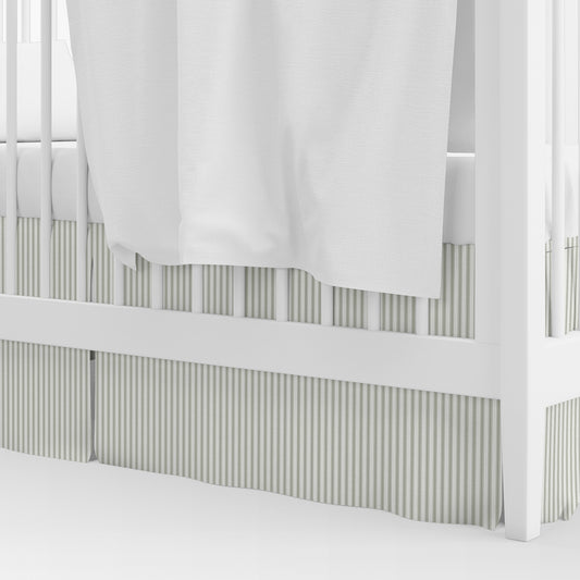 Tailored Crib Skirt in Berlin Spa Green Ticking Stripe on Cream