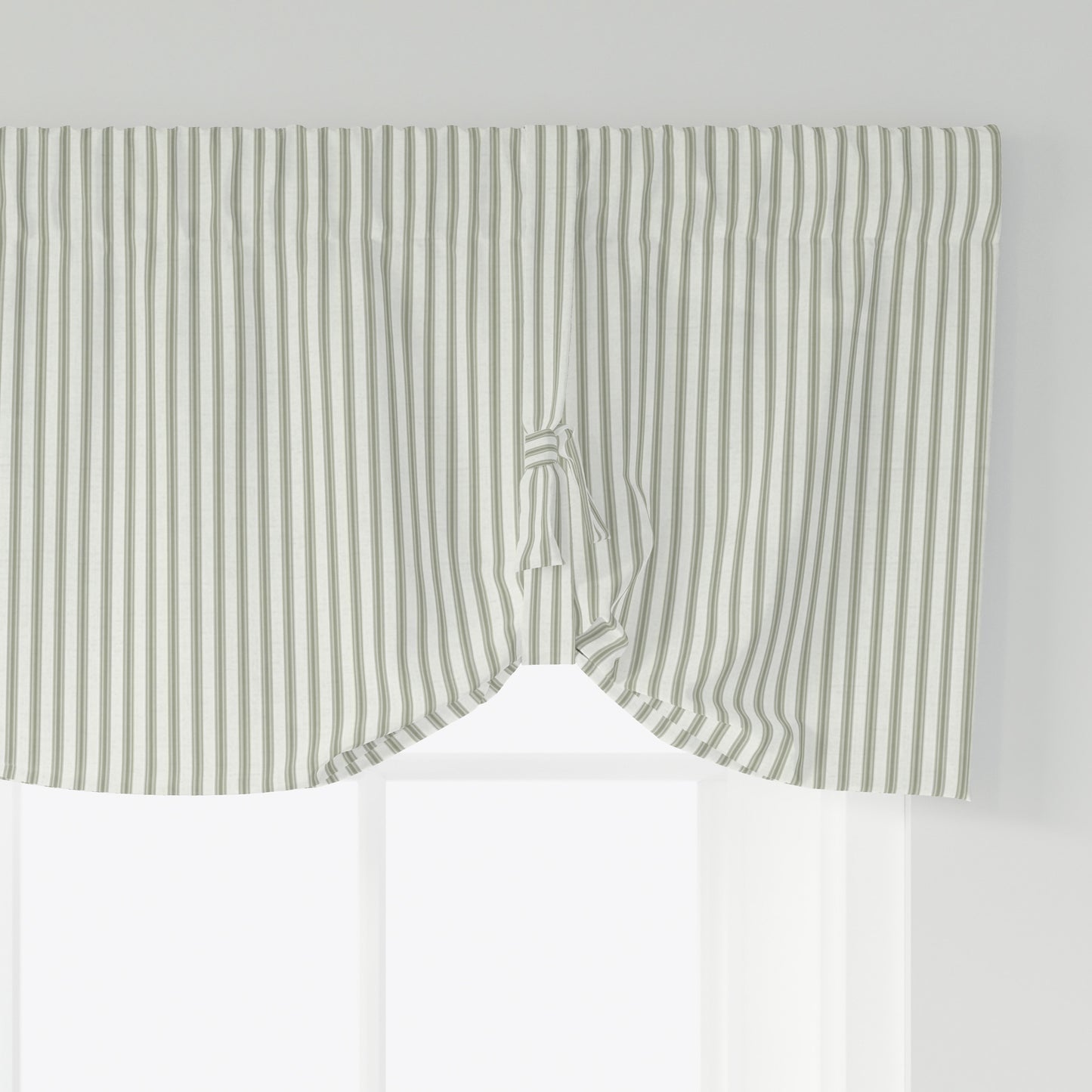 Tie-up Valance in Farmhouse Pale Sage Green Ticking Stripe on Cream