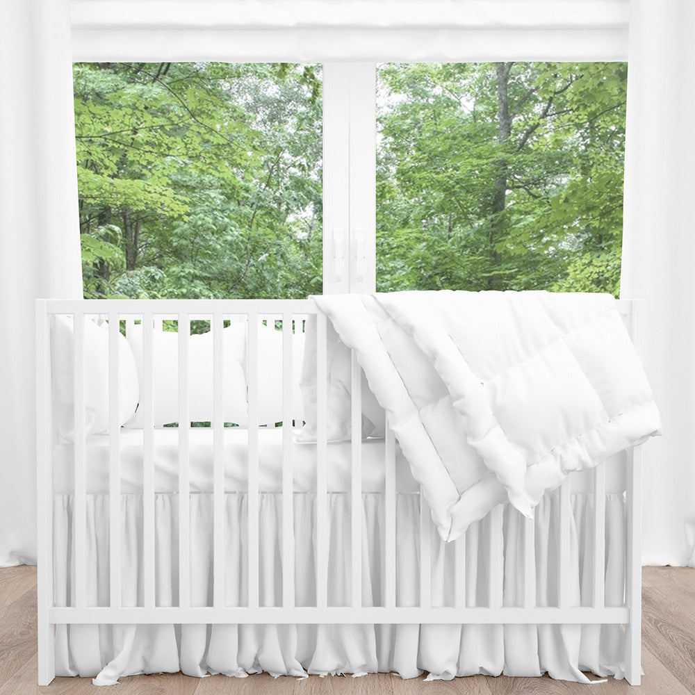 Gathered Crib Skirt in Classic Mist Blue Ticking Stripe on White