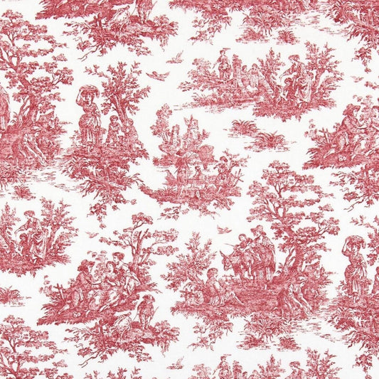 back tab curtain panels pair in Jamestown Pompeian Red Colonial Country Toile 