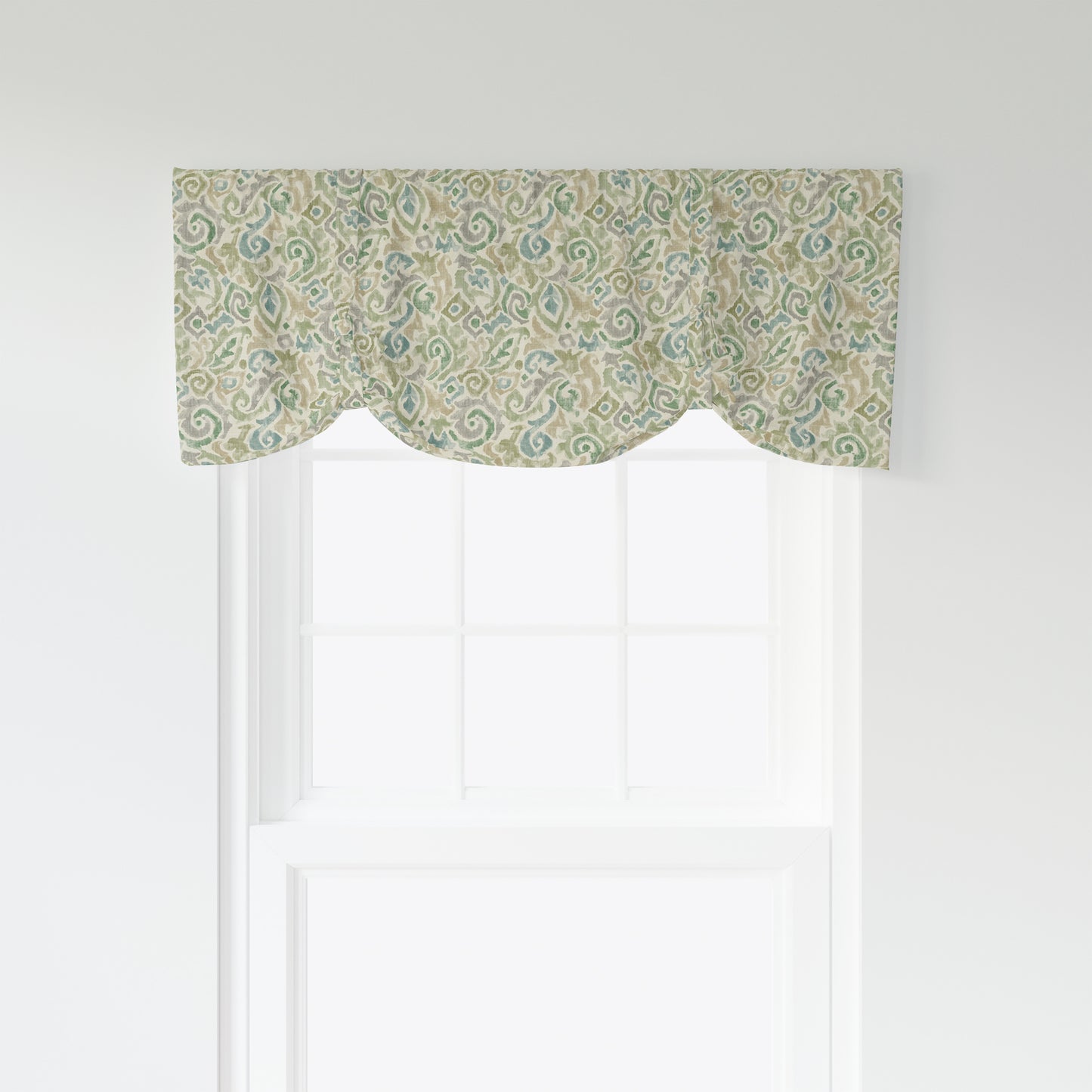 Tie-up Valance in Jester Bay Green Paisley Watercolor
