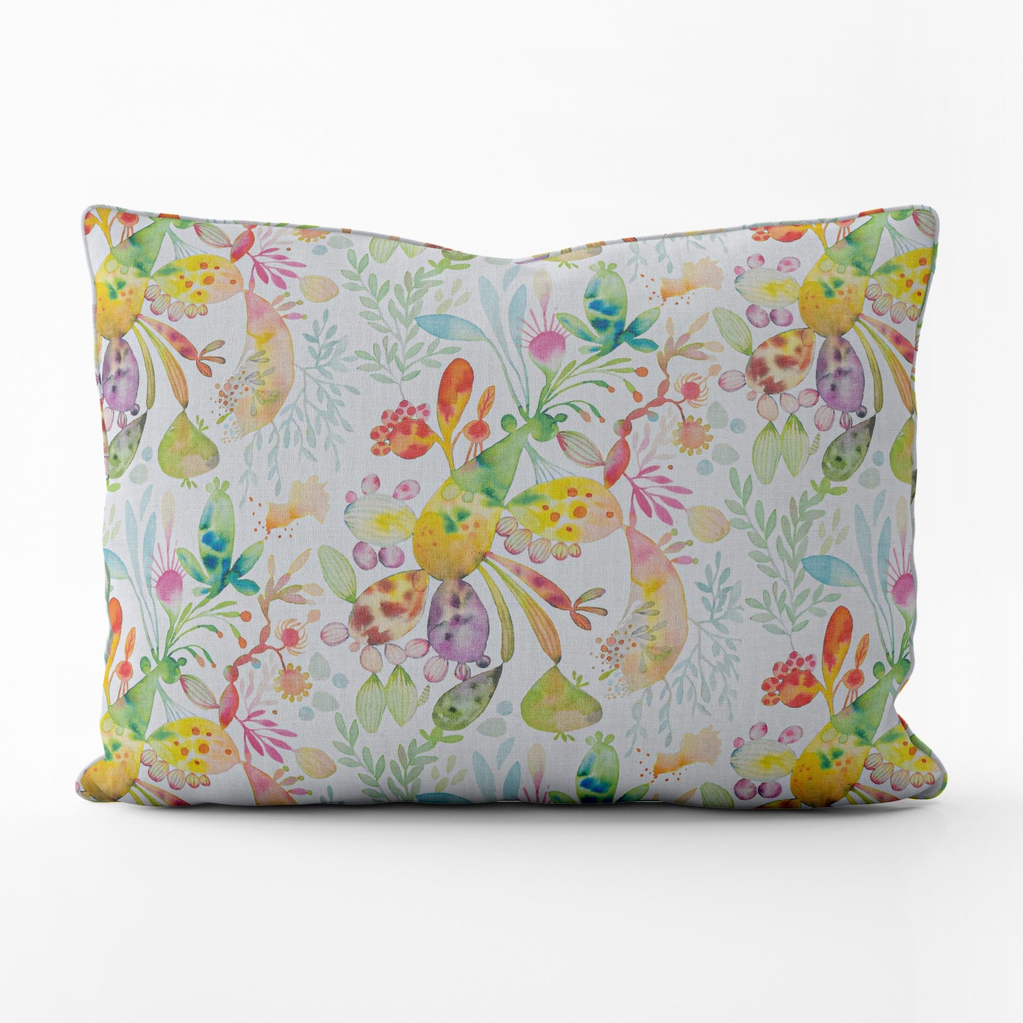 Decorative Pillows in Kowtow Multi-Color Bright Abstract Watercolor- Blue, Green, Yellow, Pink