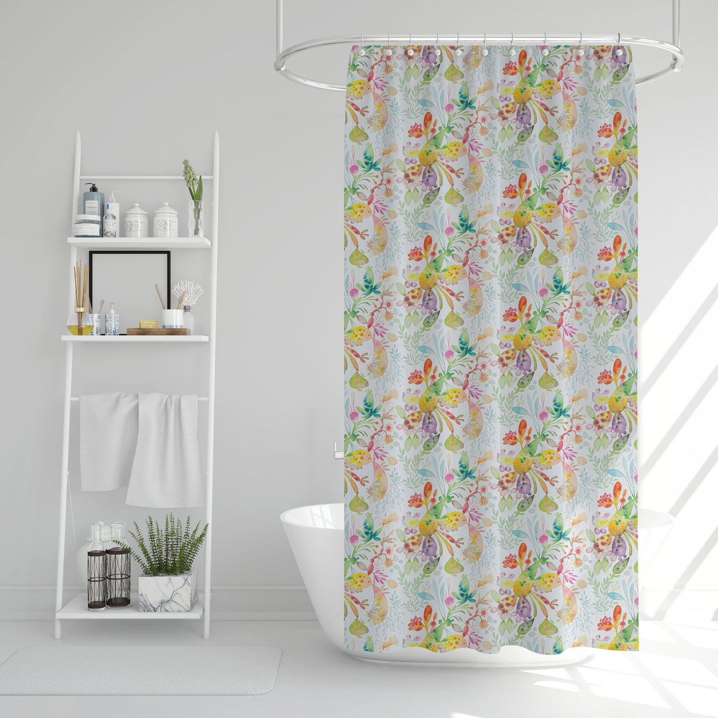 Shower Curtain in Kowtow Multi-Color Bright Abstract Watercolor- Blue, Green, Yellow, Pink