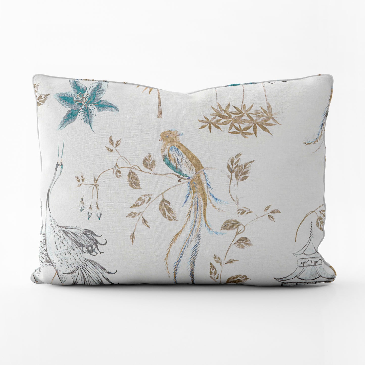 Decorative Pillows in Let It Crane Aegean Blue Oriental Toile, Multicolor Chinoiserie