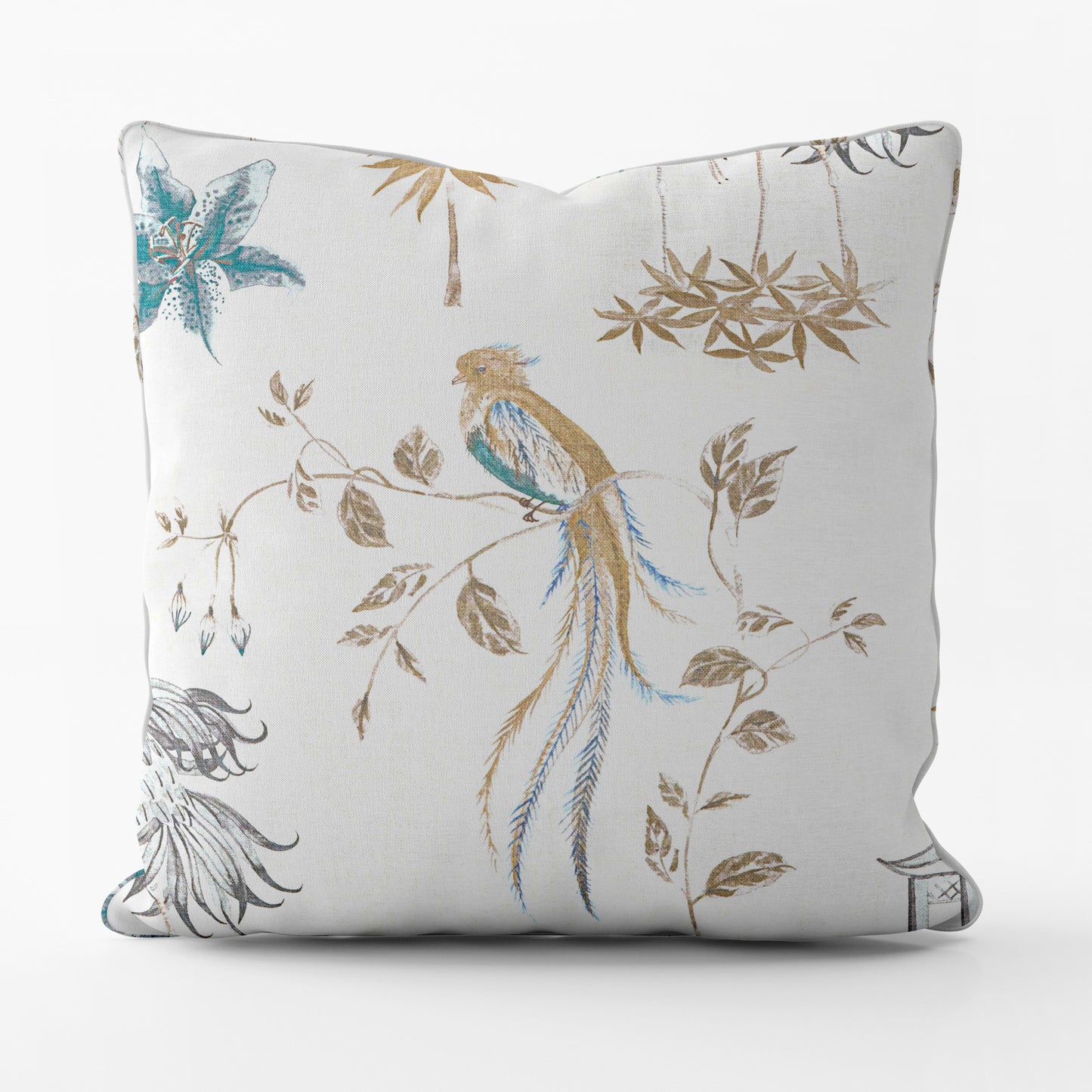 Decorative Pillows in Let It Crane Aegean Blue Oriental Toile, Multicolor Chinoiserie