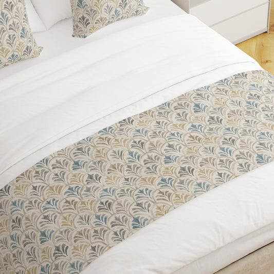 Bed Runner in Countess Harbor Blue Scallop Watercolor