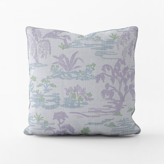 Decorative Pillows in Meadow Orchid Lavender Watercolor Toile Landscape