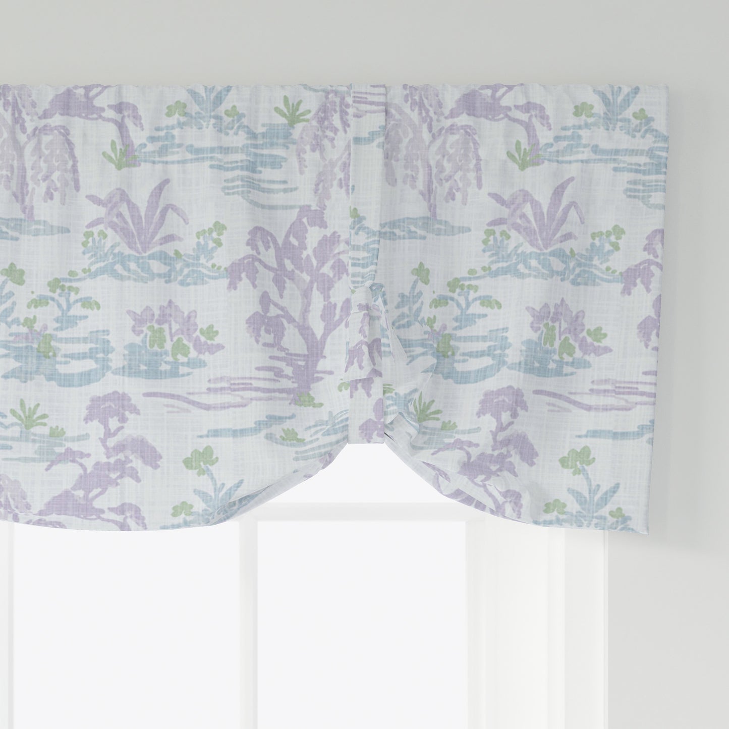 Tie-Up Valance in Meadow Orchid Lavender Watercolor Toile Landscape