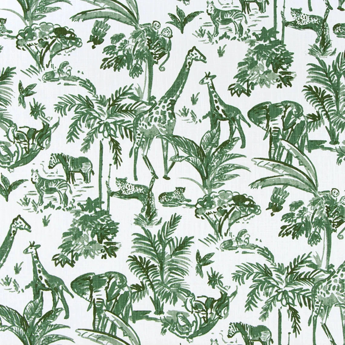 Back Tab Curtain Panels Pairs in Meru Fairway Green Safari Animal Toile