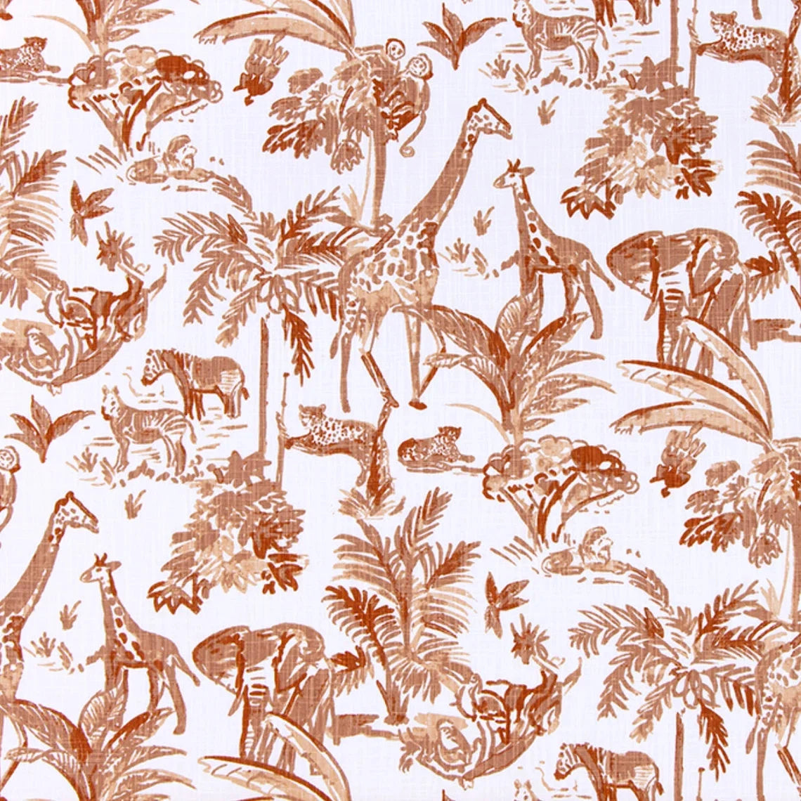 Back Tab Curtain Panels Pairs in Meru Potters Wheel Terracotta Brown Safari Animal Toile