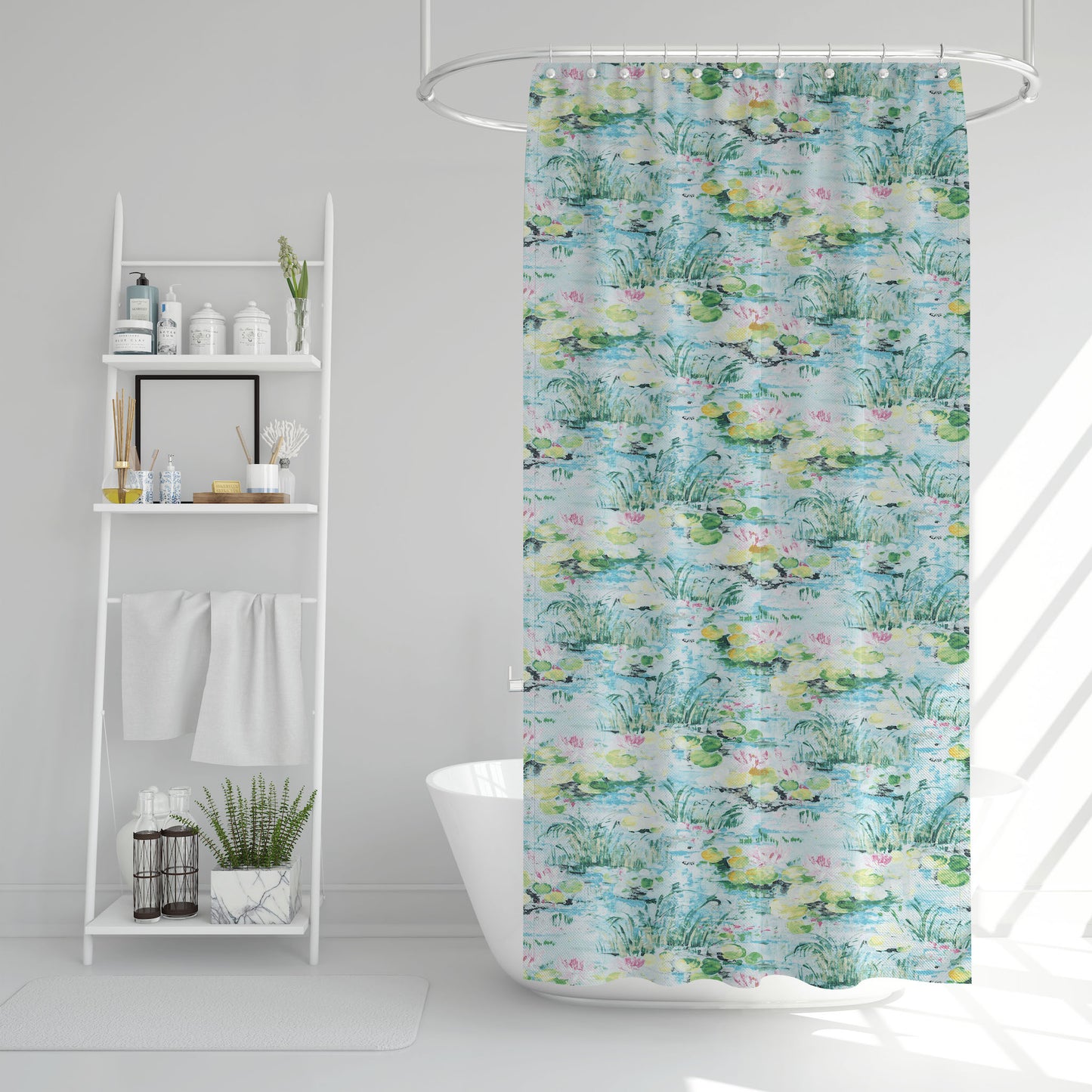 Shower Curtain in Monet Dream Blue Water Lilies
