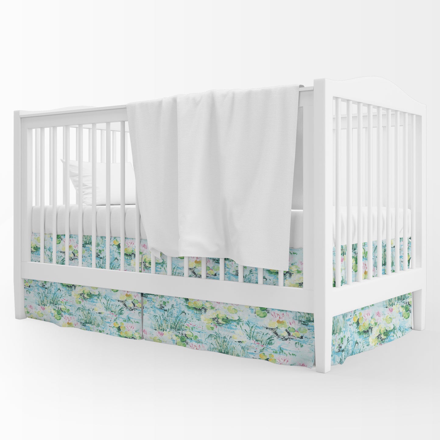 Tailored Crib Skirt in Monet Dream Blue Water Lilies