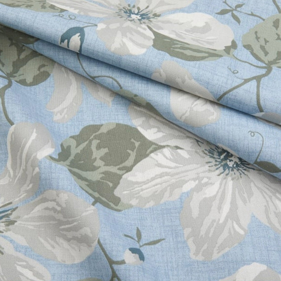 Back Tab Curtain Panels Pairs in Nelly Antique Blue Floral, Large Scale