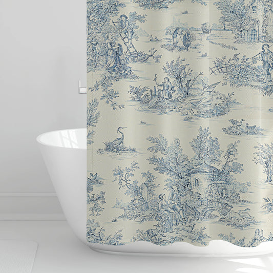 Shower Curtain in Pastorale #2 Blue on Cream French Country Toile