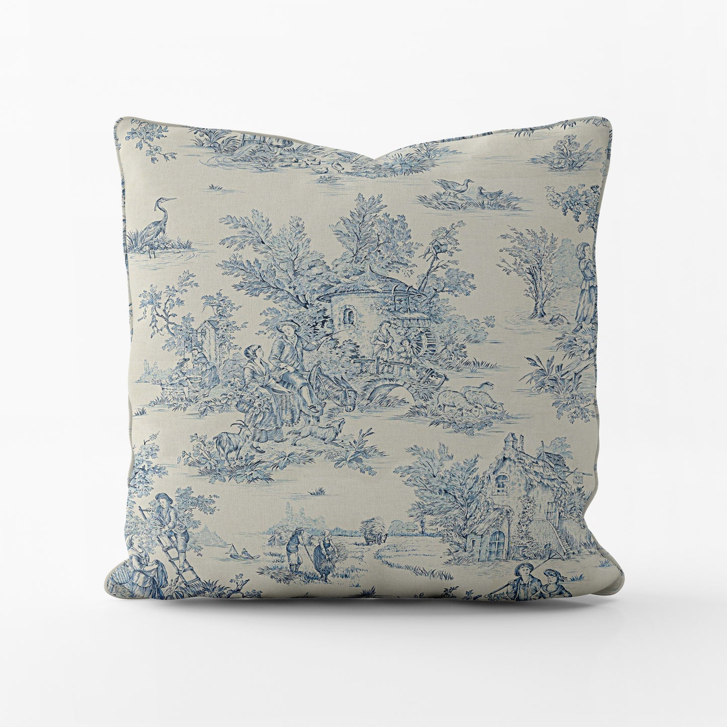 Decorative Pillows in Pastorale #2 Blue on Cream French Country Toile