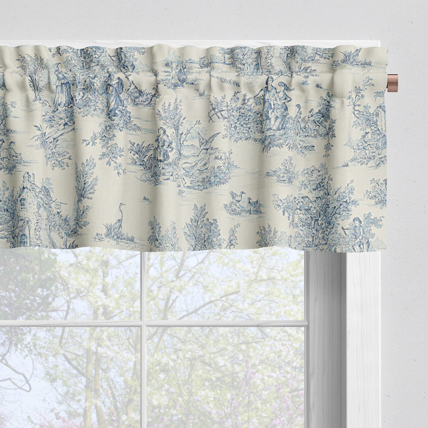 Tailored Valance in Pastorale #2 Blue on Cream French Country Toile