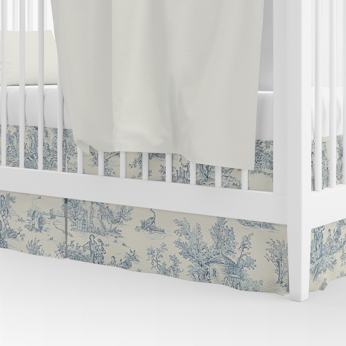 Tailored Crib Skirt in Pastorale #2 Blue on Cream French Country Toile