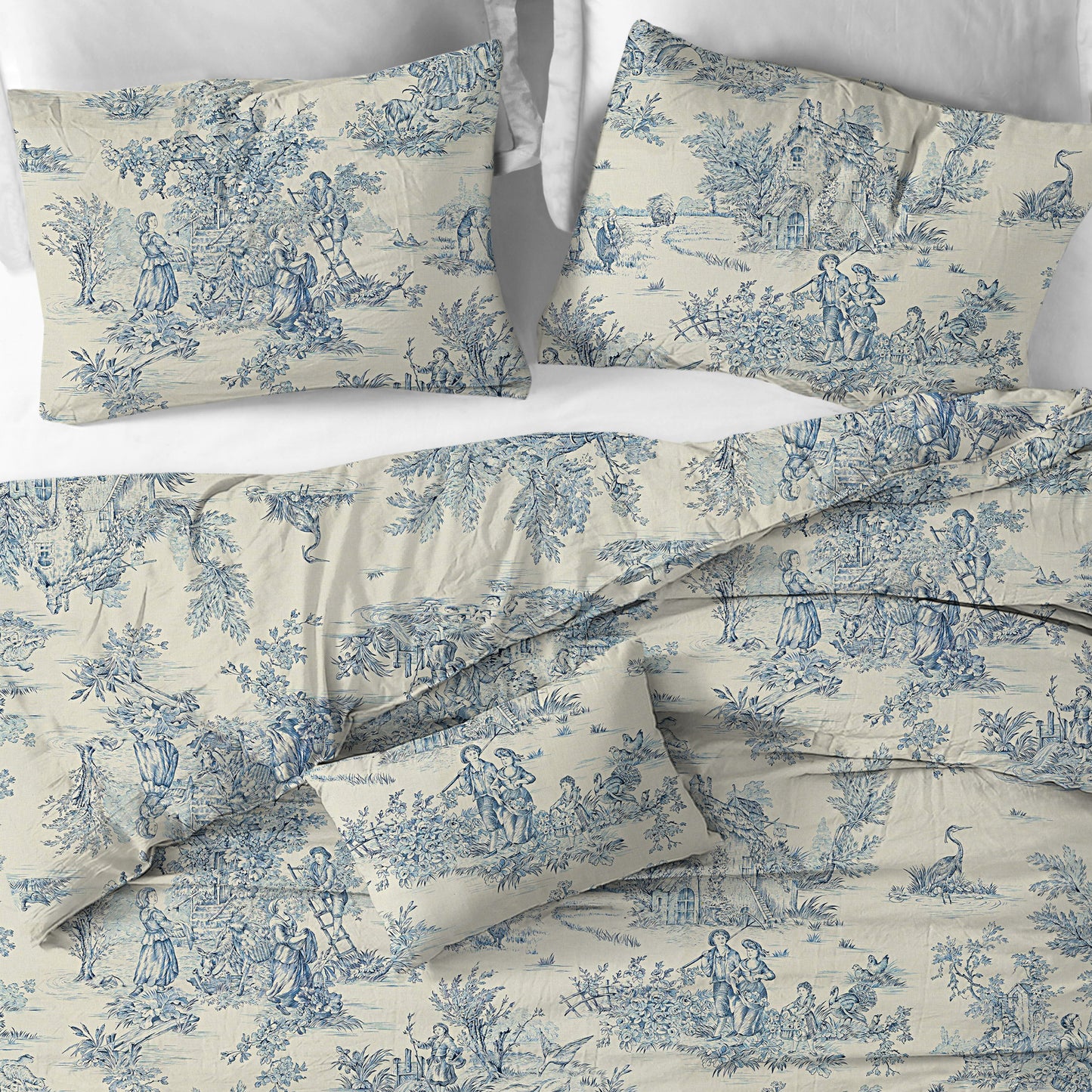Duvet Cover in Pastorale #2 Blue on Cream French Country Toile