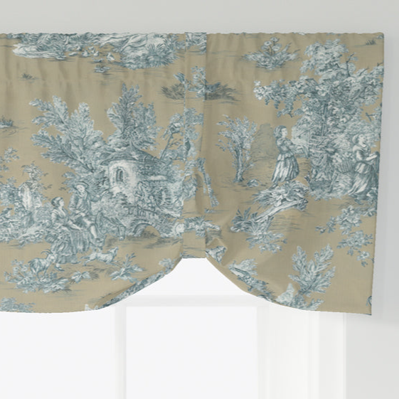 Tie-up Valance in Pastorale #88 Blue on Beige French Country Toile