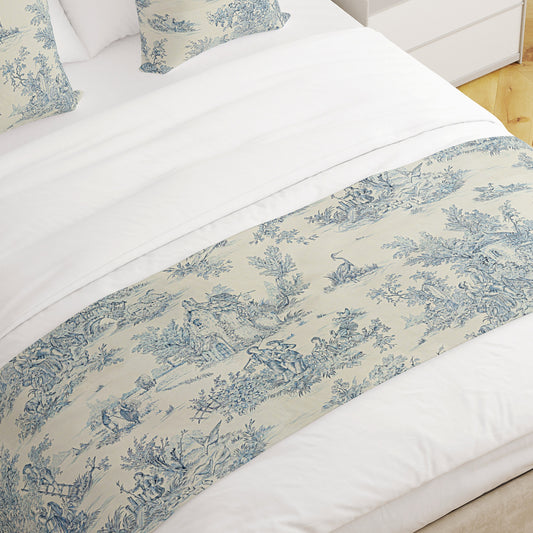 Bed Runner in Pastorale #2 Blue on Cream French Country Toile