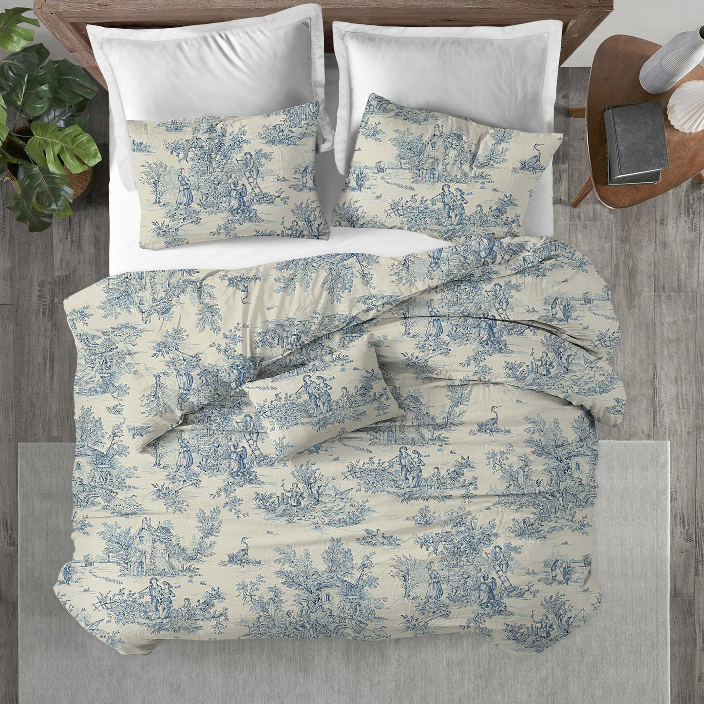 Duvet Cover in Pastorale #2 Blue on Cream French Country Toile