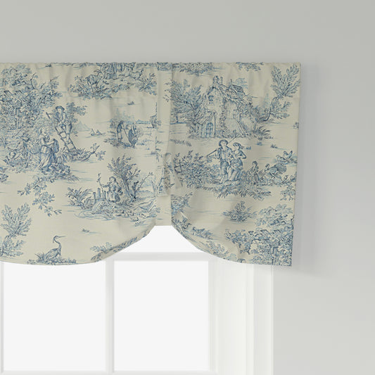 Tie-up Valance in Pastorale #2 Blue on Cream French Country Toile