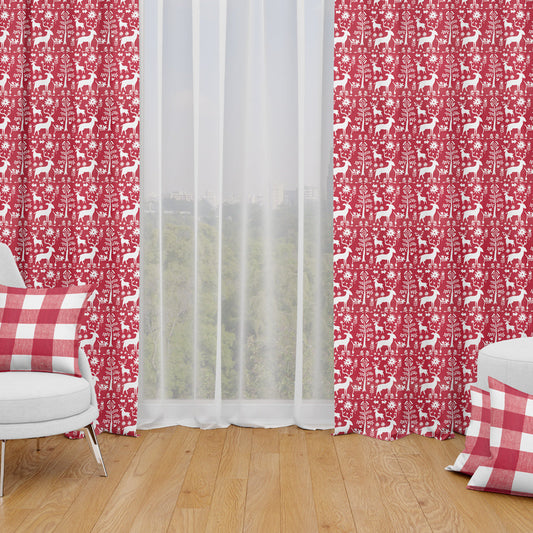 Back Tab Curtain Panels Pair in Promise Land Forest Lipstick Red