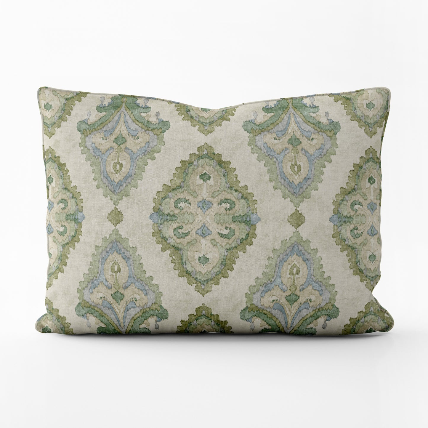 Decorative Pillows in Queen Bay Green, Blue Medallion Watercolor- Large Scale