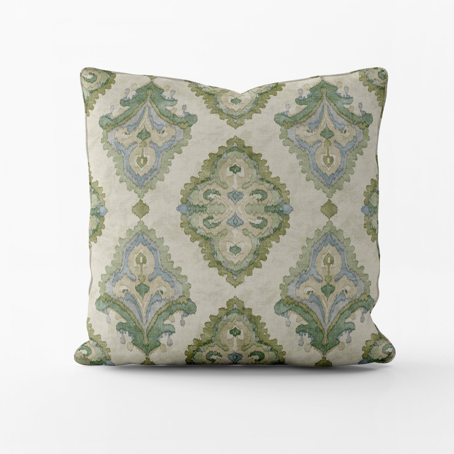 Decorative Pillows in Queen Bay Green, Blue Medallion Watercolor- Large Scale